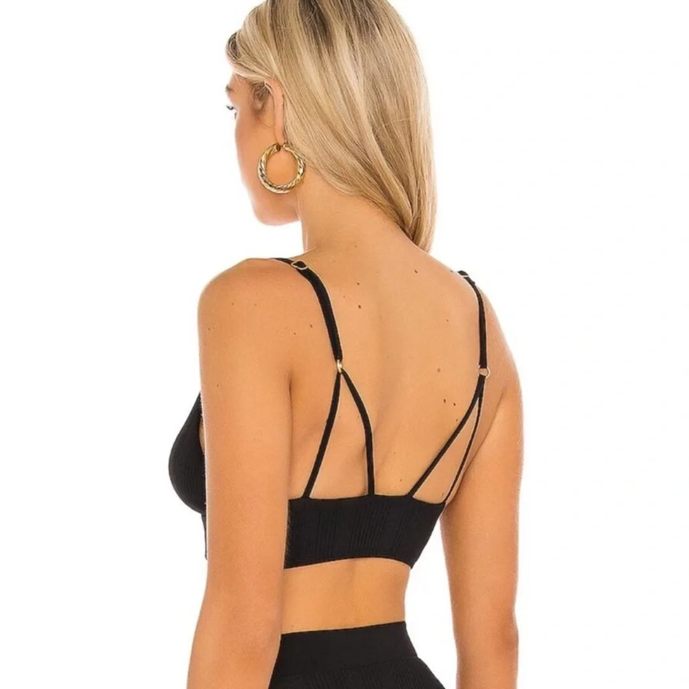 L*SPACE Siren Bikini Top XL Black Ribbed Strappy Swimwear Resortwear Beach 90s